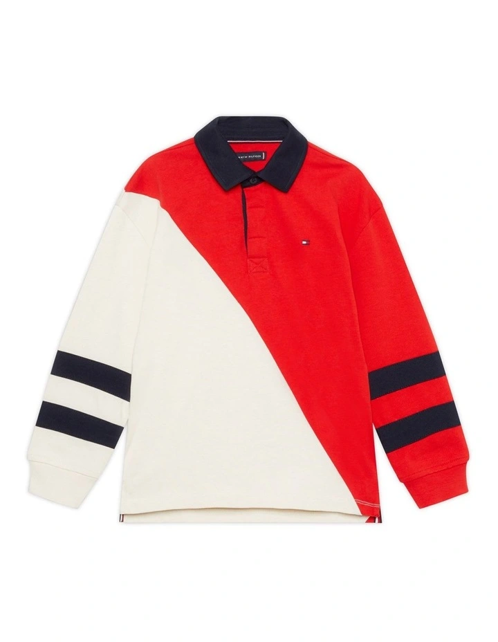 Colour-Blocked Long Sleeve Polo Shirt (8-16 Years) in Red