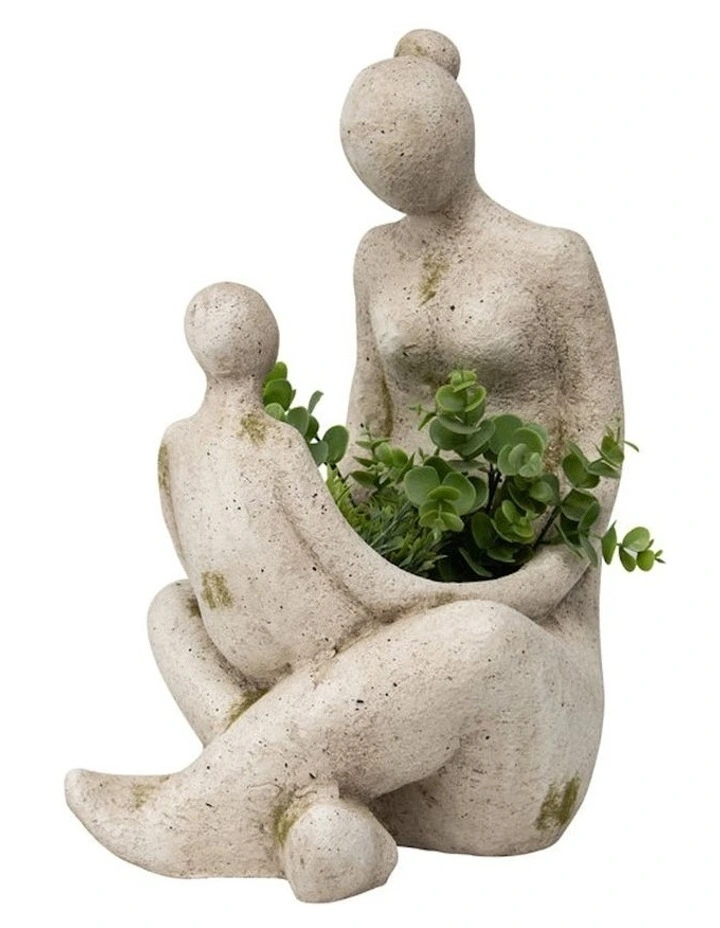 Mother & Child Planter in Stone/Green