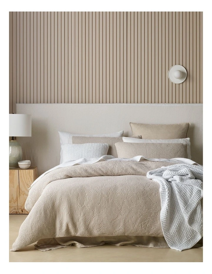 Beechworth Stonewashed Cotton Waffle Quilt Cover Set in Moonbeam