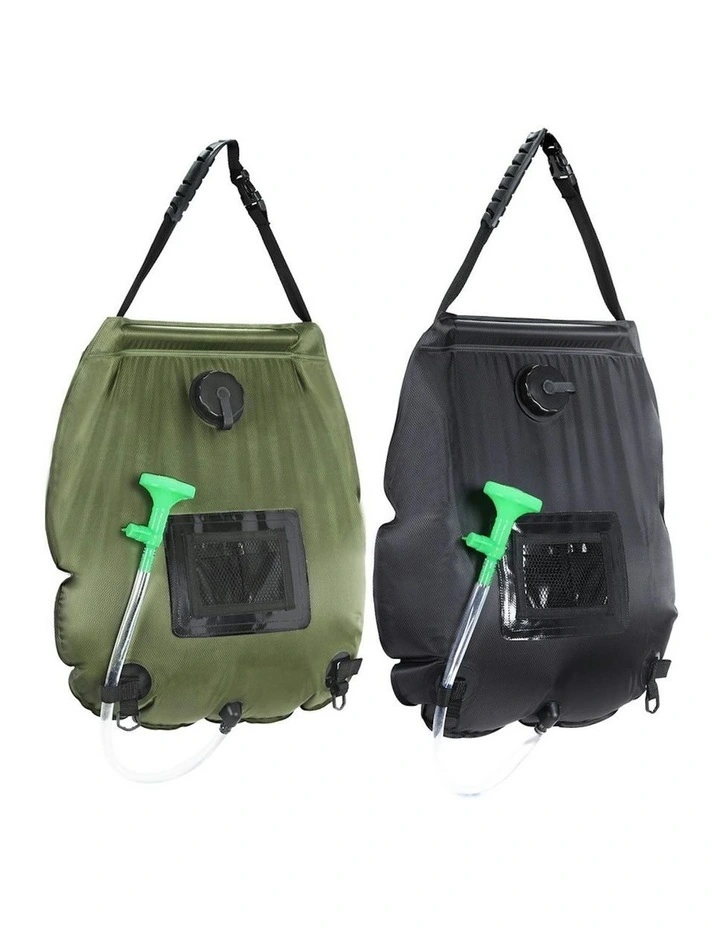 Portable Camping Shower Bag 20L Set of 2 in Green Black