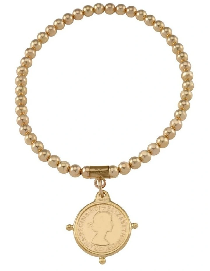 Compass Frame Stretchy Coin Bracelet in Gold