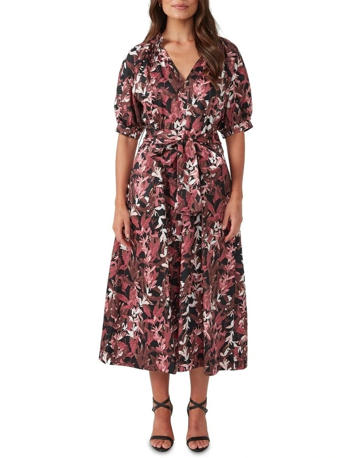 Reflection Leaves Dress in Black/Pink