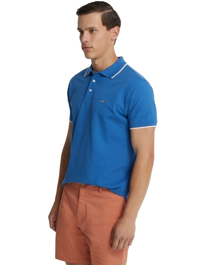 Derek Pique Tipping Polo Shirt in Blue