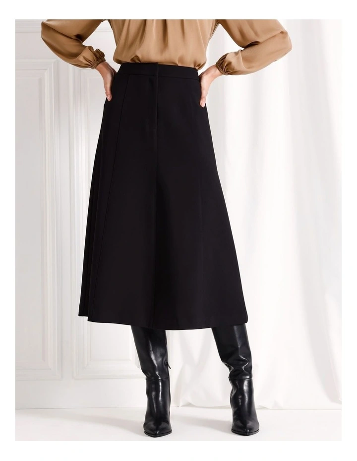 Panelled A-Line Midi Skirt in Black