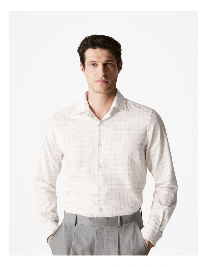 Cotton Twill Window Pane Check Shirt in White