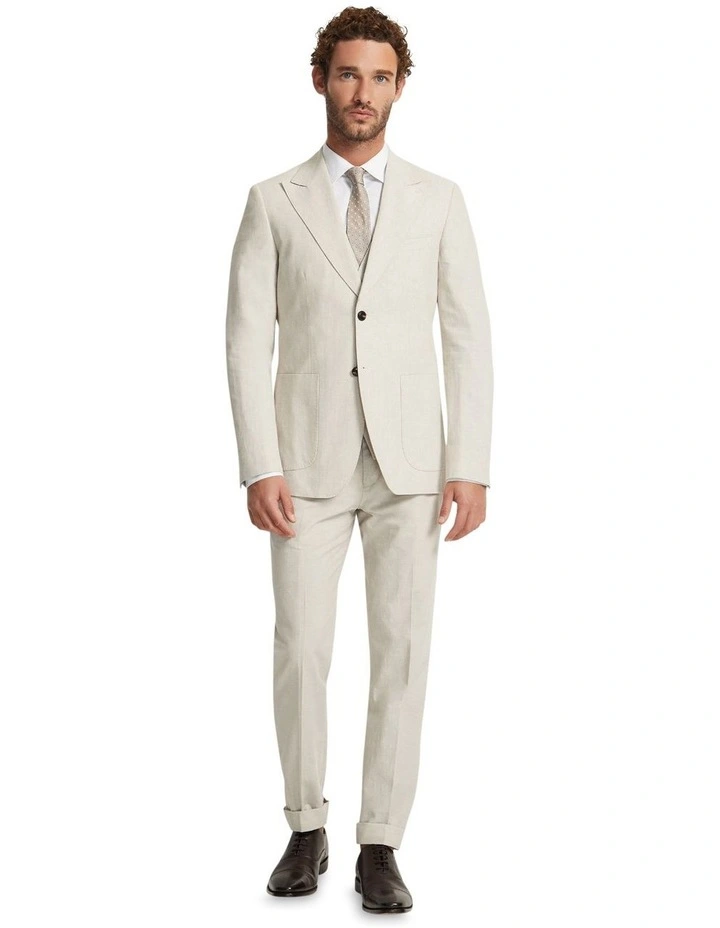 Byron Linen Blend Peak Lapel Jacket in Stone
