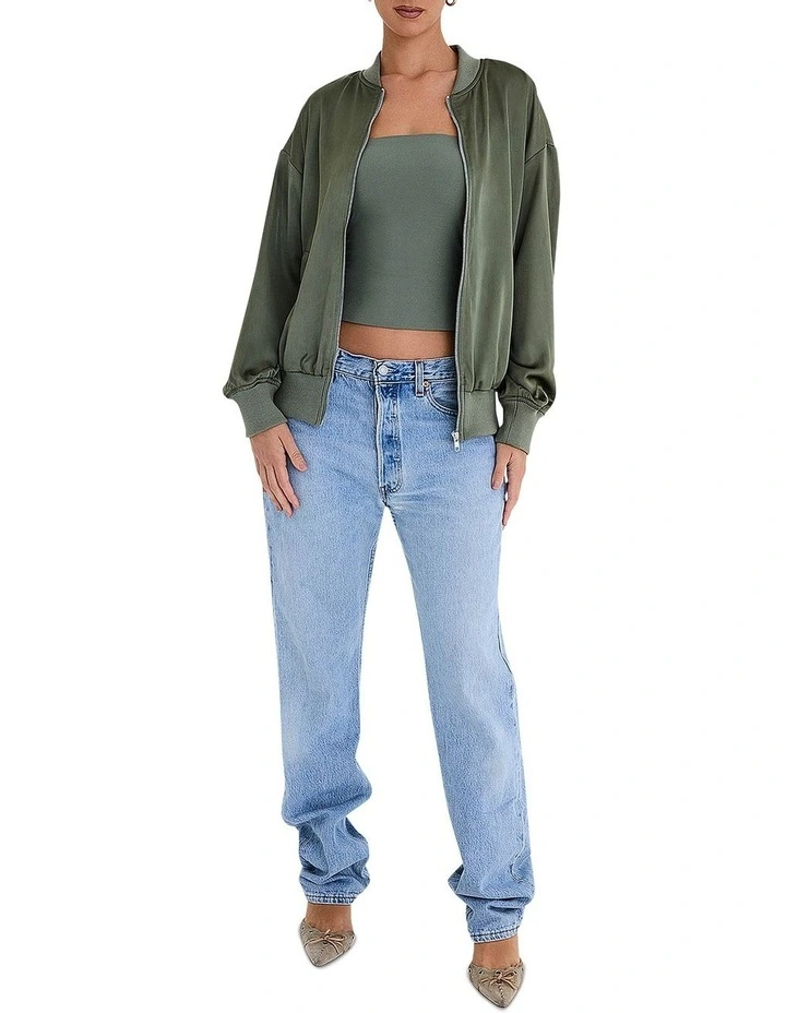 Satin Bomber Jacket in Green