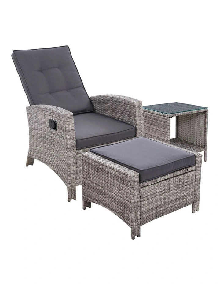 Outdoor Setting Recliner Chair Table Set Wicker lounge Patio Furniture