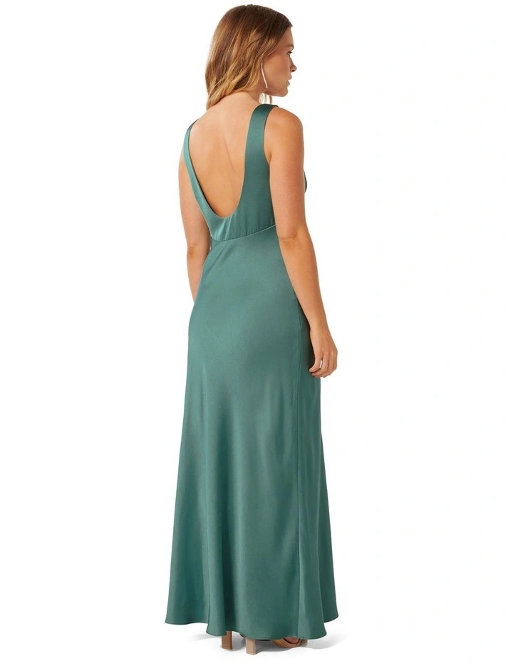 Cameron V Neck Satin Maxi Dress in Green