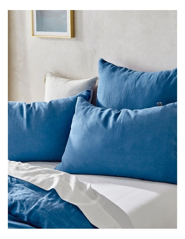 European Flax Linen Quilt Cover Set in Deep Blue