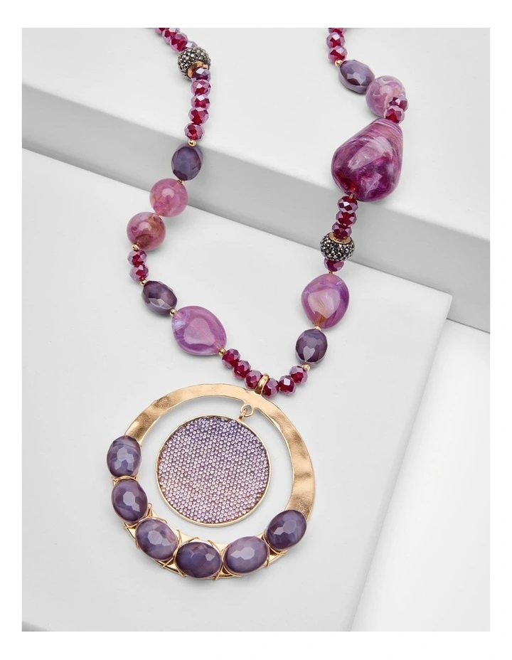 Crystal Gong Necklace in Purple