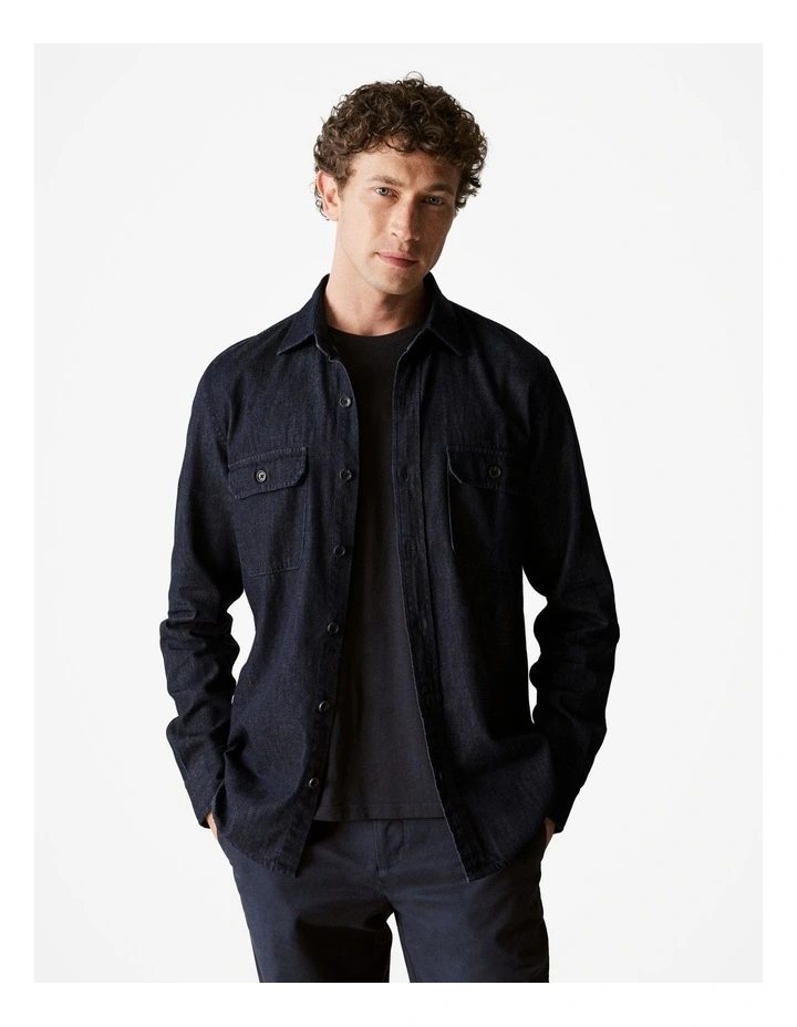 Regular Fit Denim Twill Shirt in Blue Black