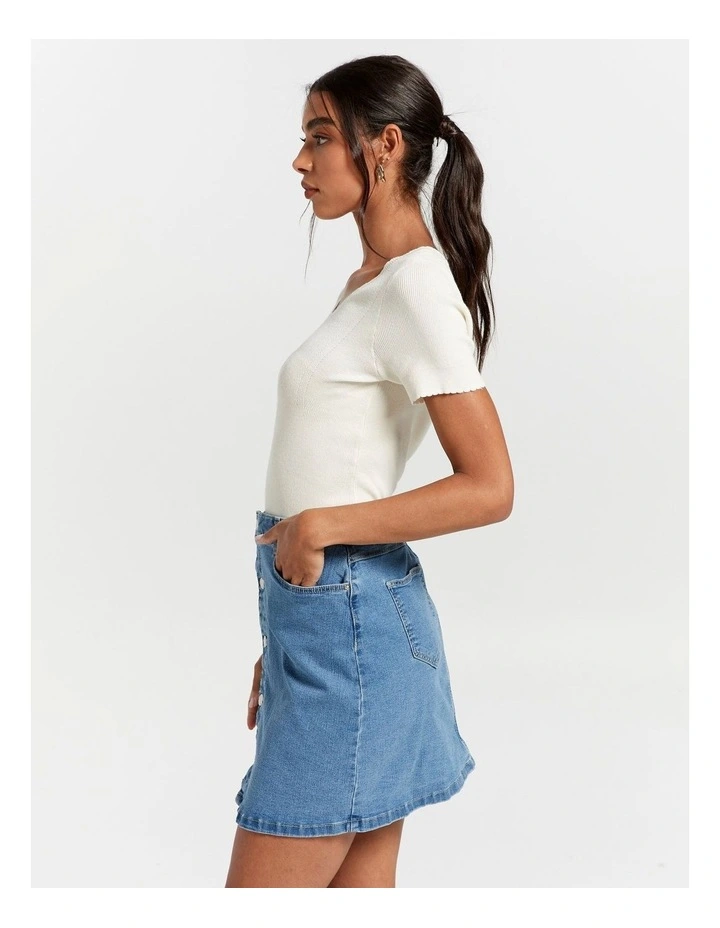 Harper Cotton Denim Skirt in Blue