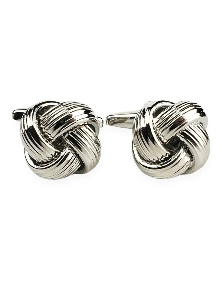 Metal Ribbon Knot Cufflink in Silver