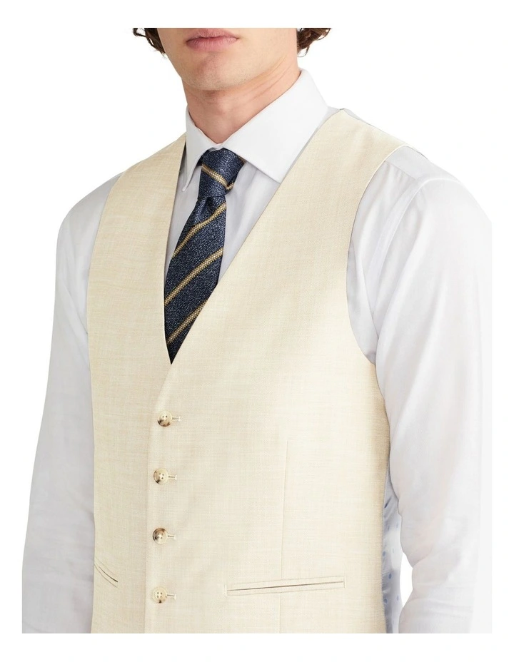 Slim Sharkskin Plain Suit Vest in Ecru