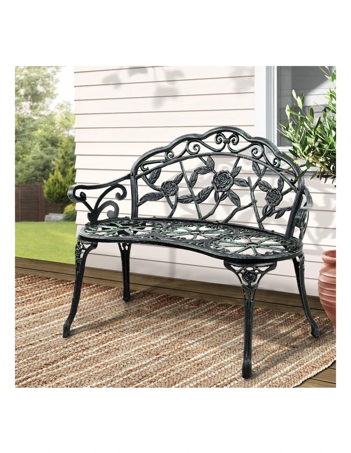 Garden Bench Seat Cast Aluminium Chair Vintage 100cm in Green