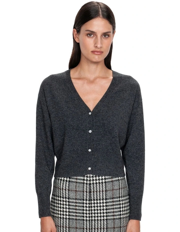 Cashmere Merino Blend Cardigan in Charcoal Melange