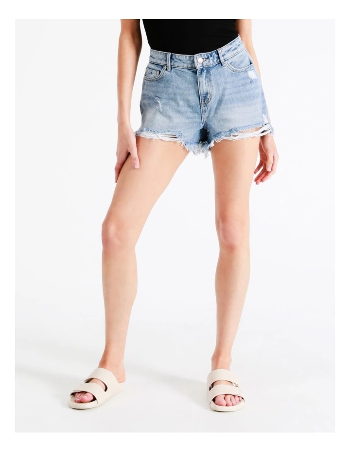 Pacy High Waisted Denim Shorts in Light Blue Denim