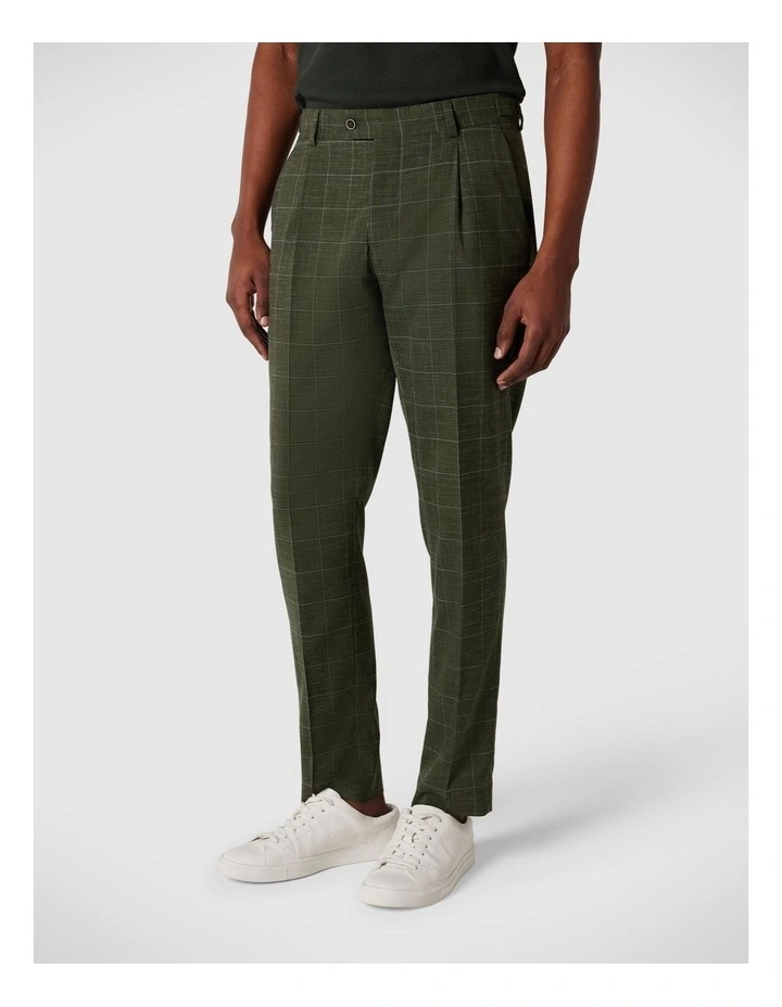 Slim Stretch Windowpane Check Tailored Pant in Khaki Window Pane