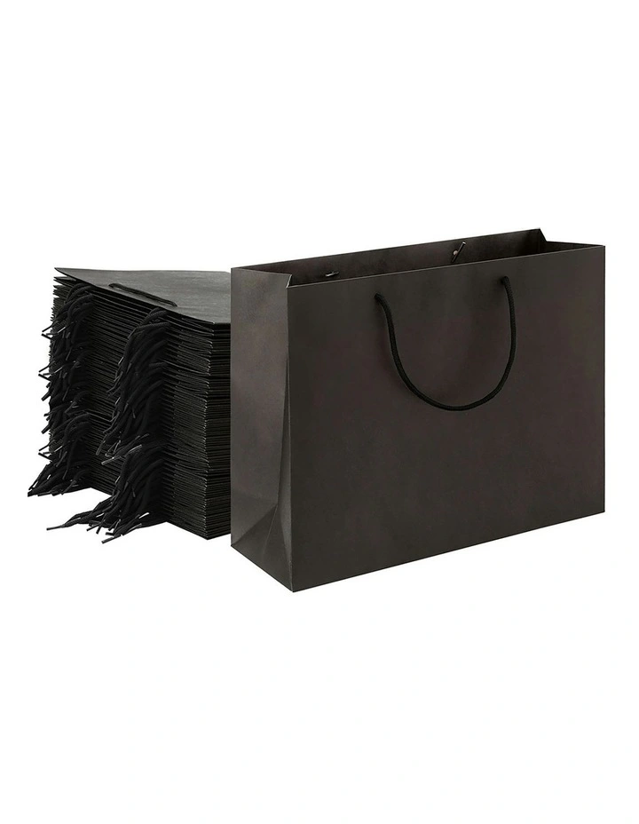 Reusable Fabric Handle Bulk Paper Bags Pack 50 Pieces in Black