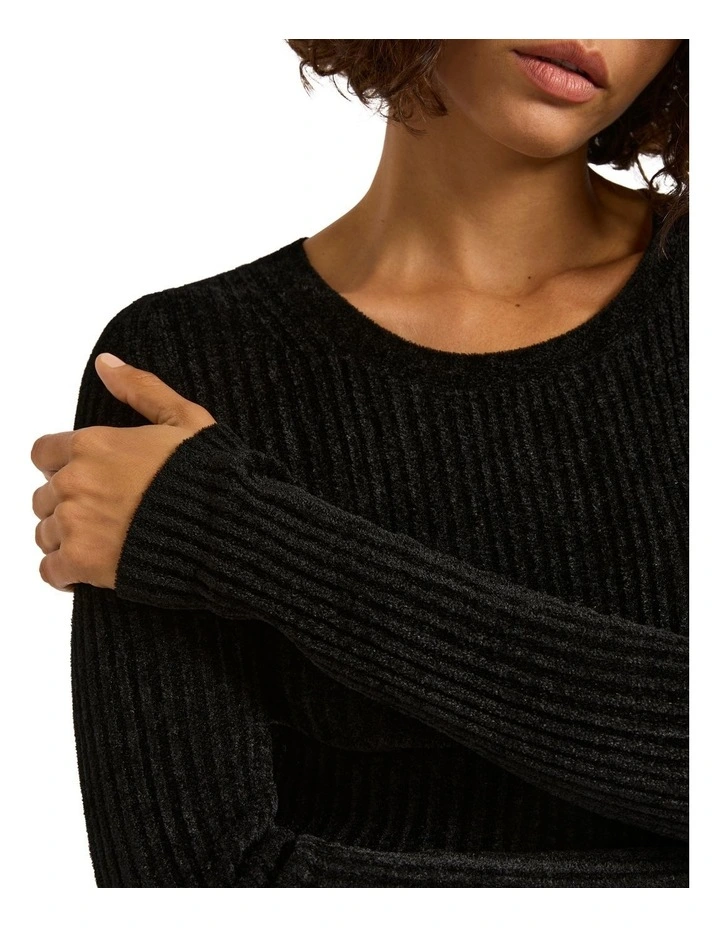 Vegas Velour Knit Jumper in Black