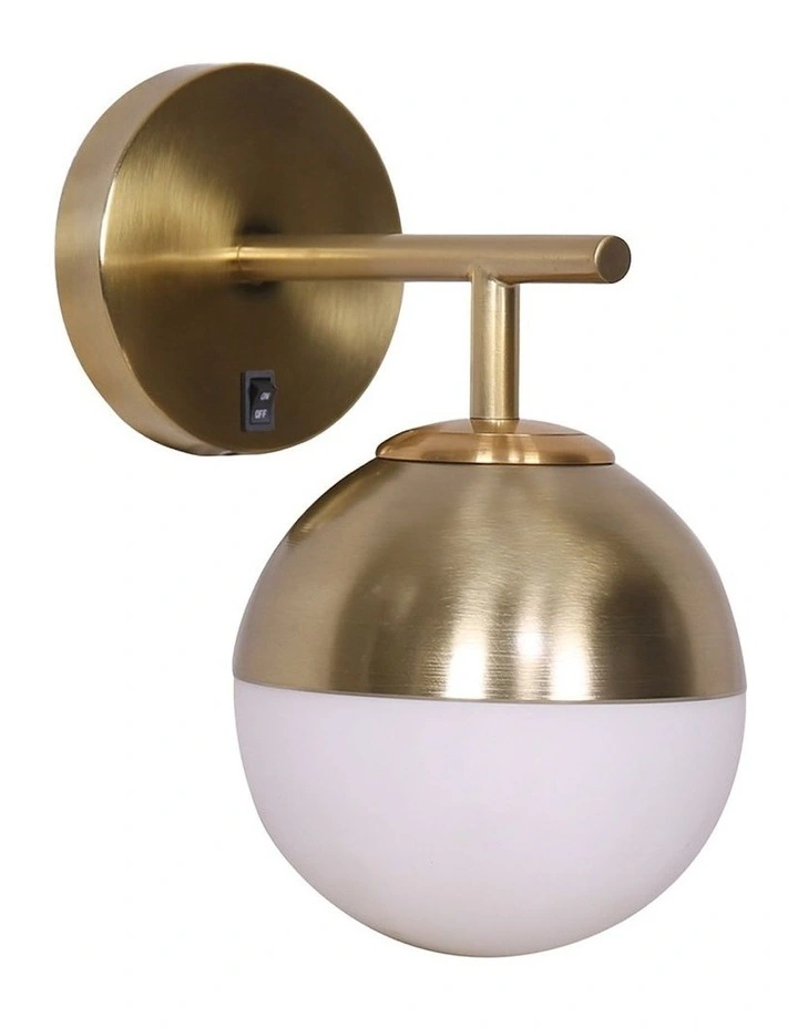 Wall Lamp with Gold Metal Base and White Glass Shade