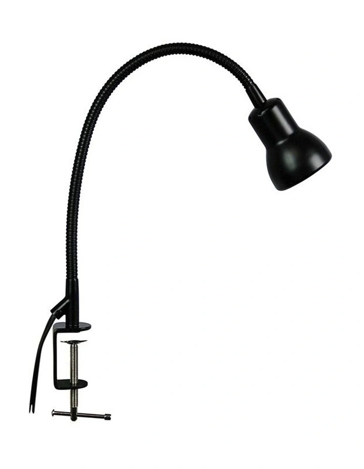 Scope Adjustable Goose-Neck Clamp Table Lamp Satin Black