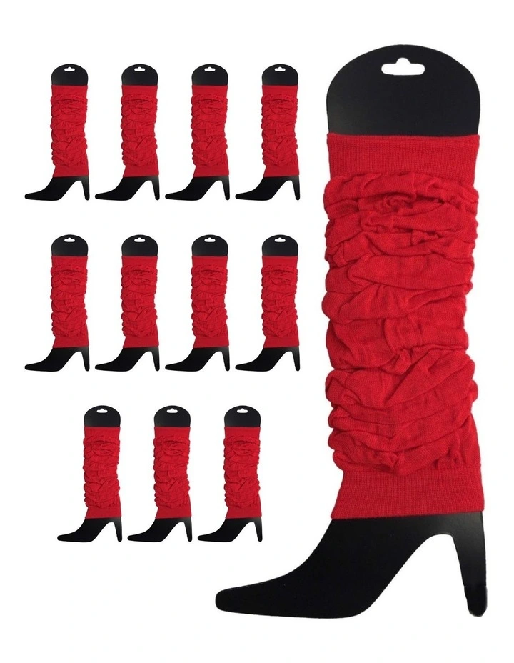 Knitted Leg Warmers 12-Pack in Red