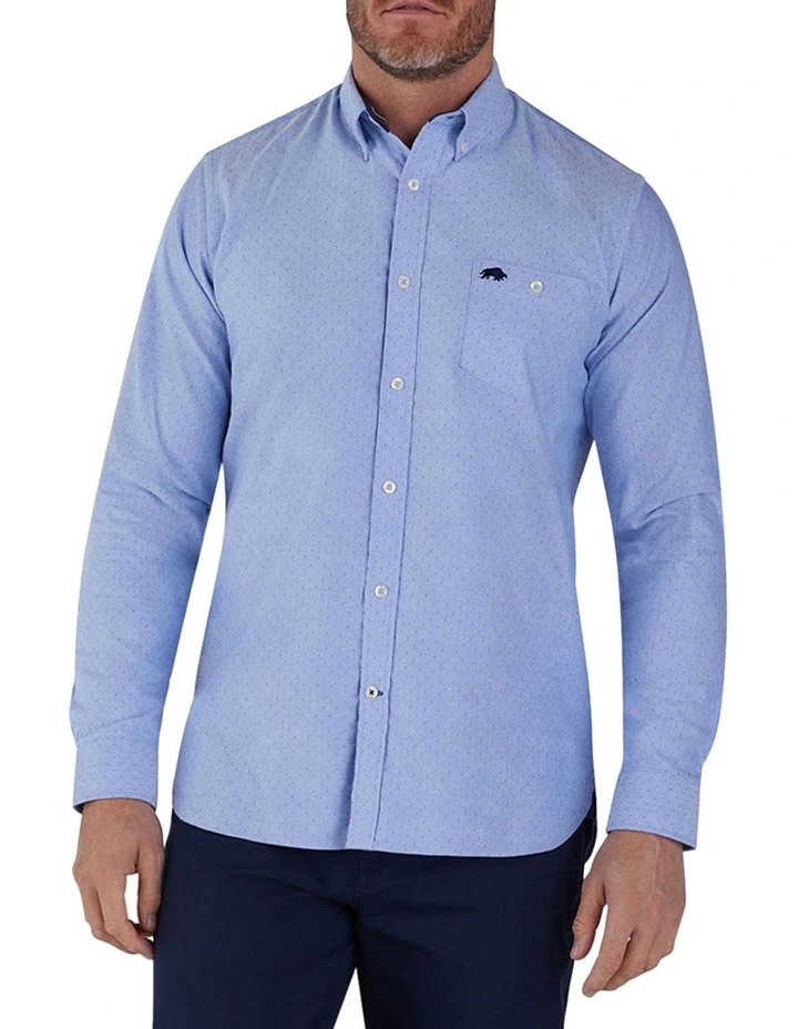 Geometric Dobby Long Sleeve Shirt in Blue