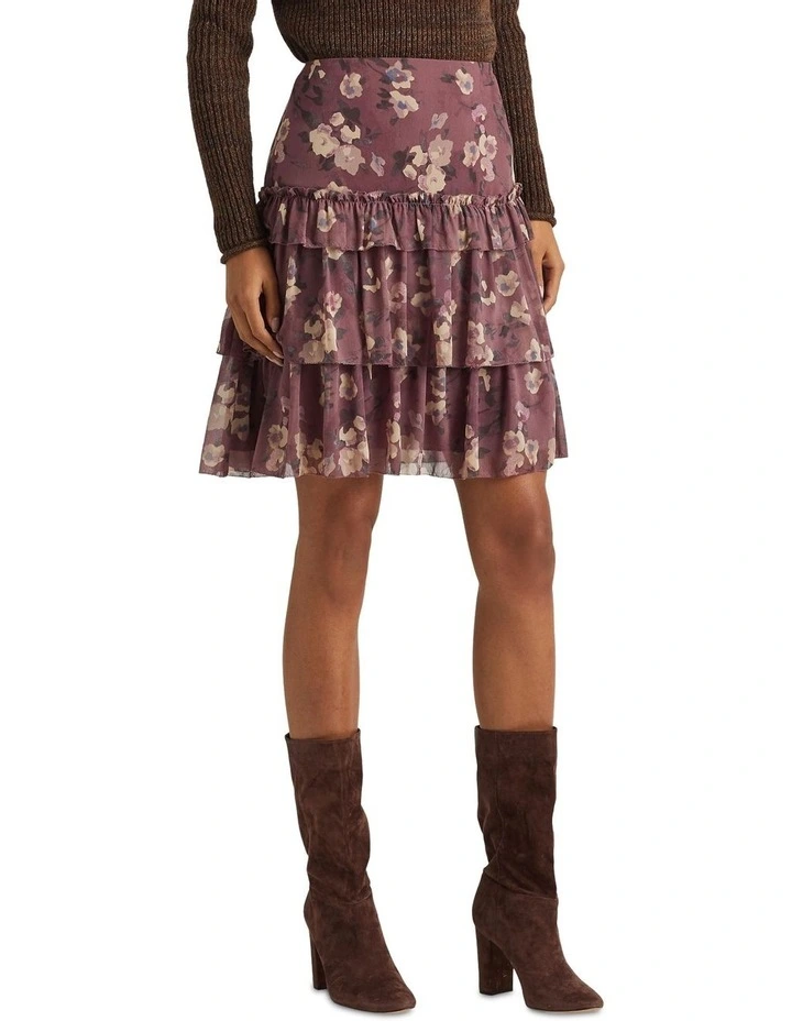Floral Crinkle Georgette Miniskirt in Purple