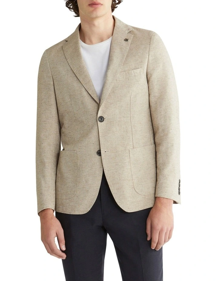 X Slim Plain Slub Linen Cas Jacket in Brown