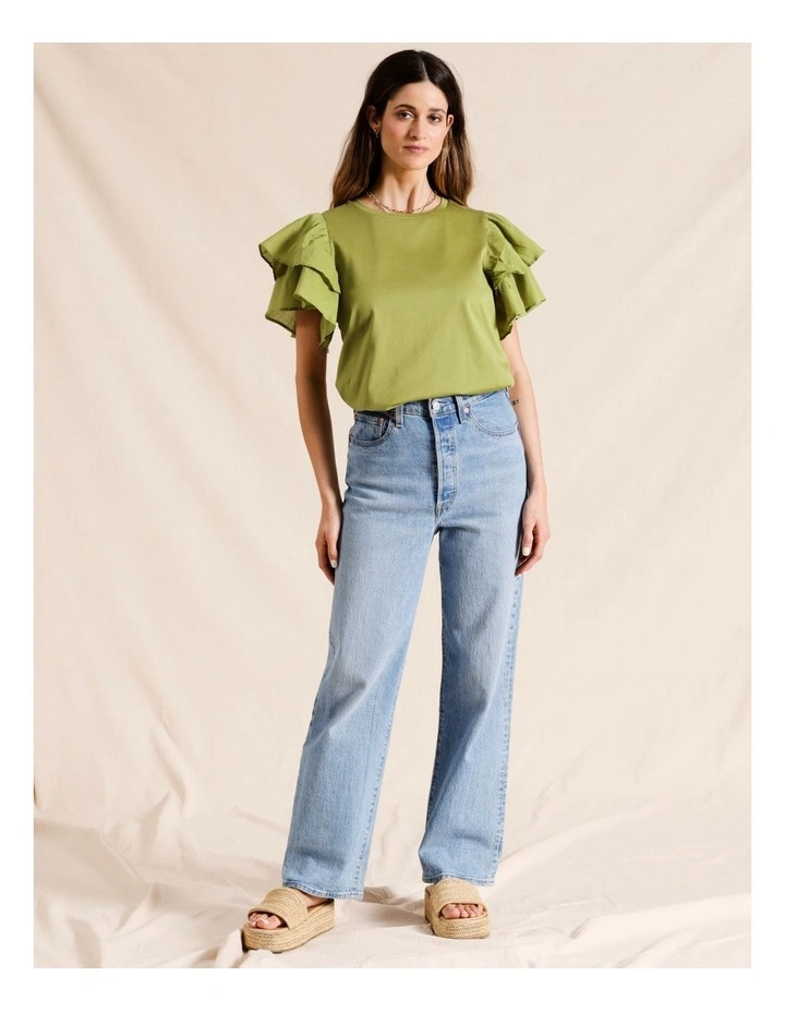 Double Flutter Sleeve Tee in Khaki