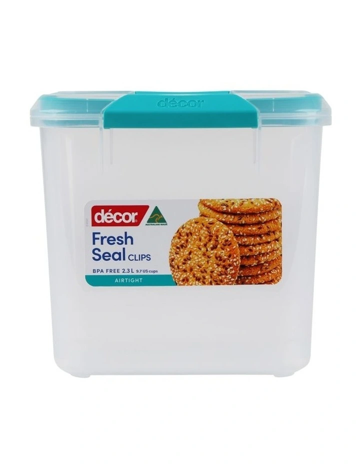 Fresh Seal Clips 2.3L Tall Oblong Food Storage Clear/Blue