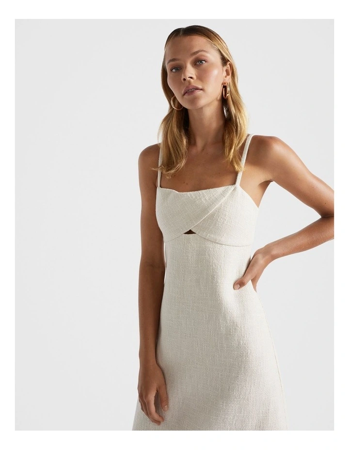 Cotton Tweed Twist Front Dress in Cream
