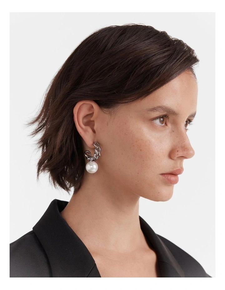 Galaxy Pearl Hoop Earrings in Silver