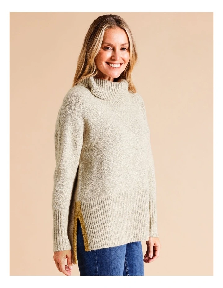 Wide Rib Jumper With Tipping In Neutral/ Ochre