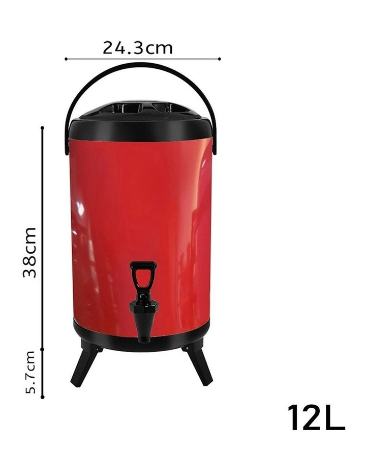 Stainless Steel Insulated Milk Tea Barrel 12L with Faucet in Red
