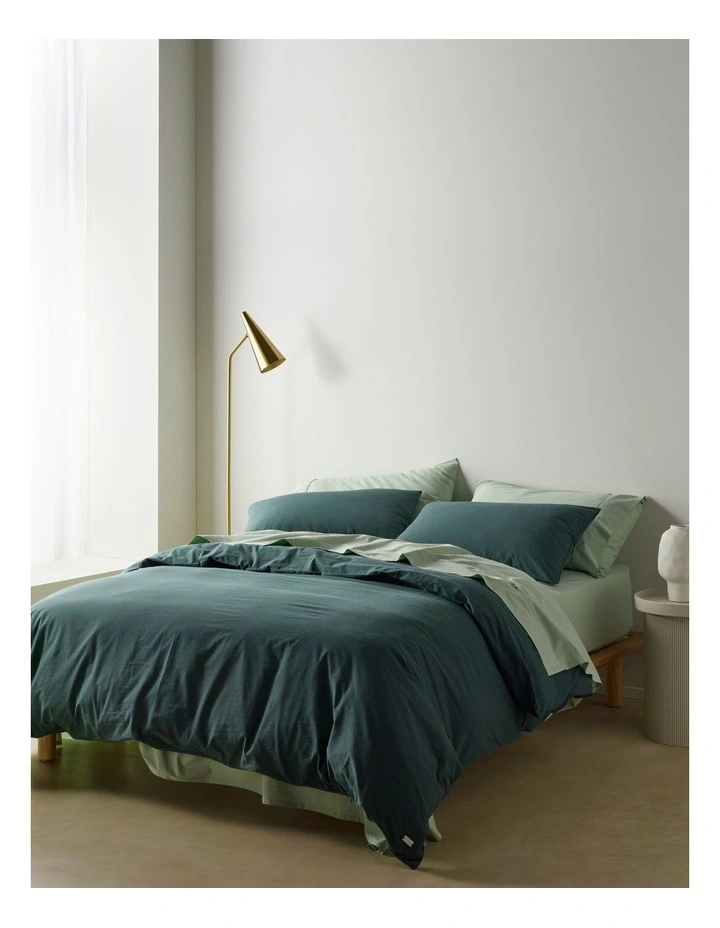 Stonewashed Cotton Quilt Cover Set in Dusky Green