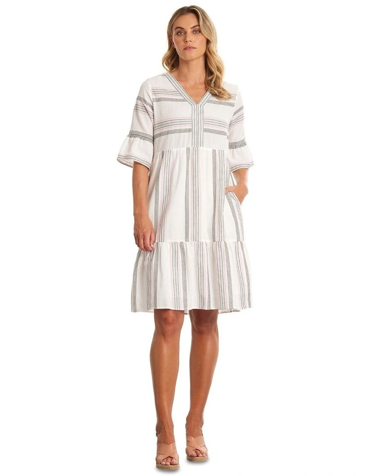 Elbow Textured Dress in Multi Stripe