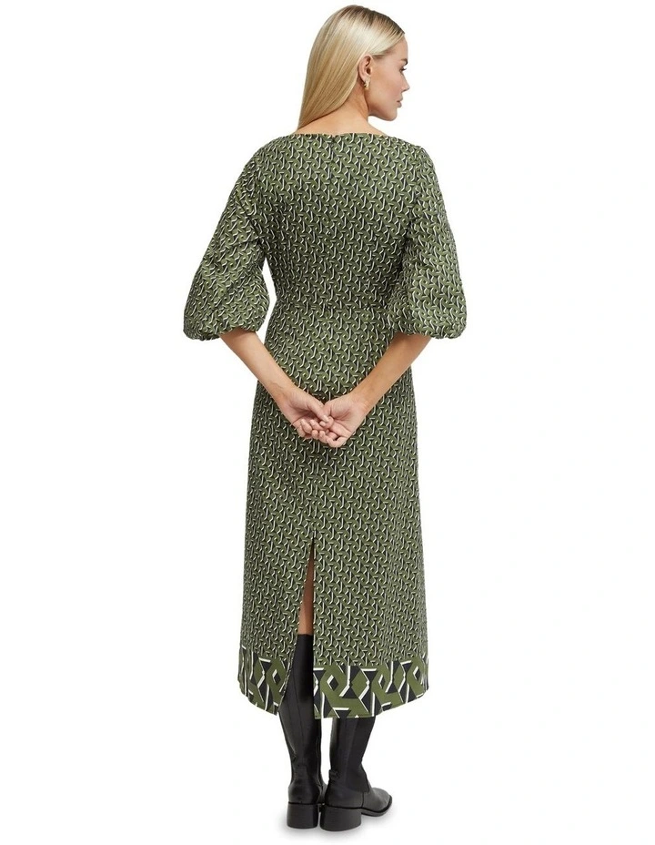 Krista Boarder Print Dress in Olive