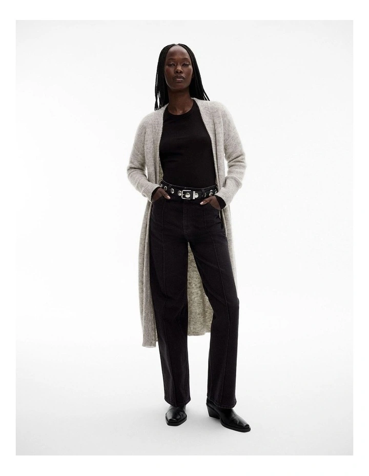 Tactile Longline Knit Cardigan in Light Grey Marle