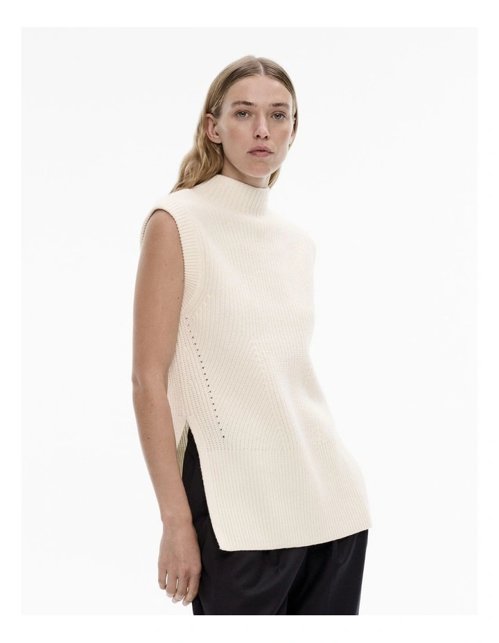Wool Knit Vest in Cream