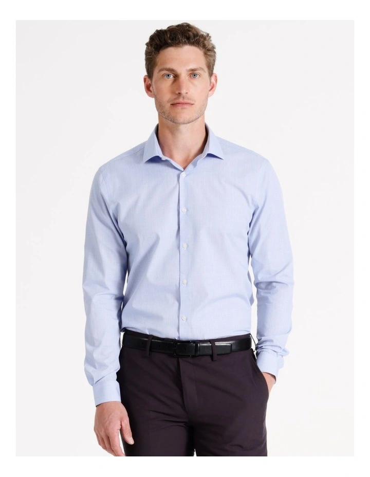 Slim Long Sleeve 1 Colour Shirt in Powder Blue Check