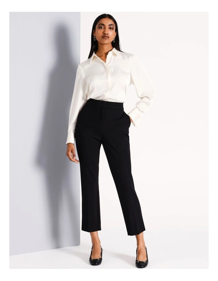 Recycled Polyester Satin Turn Back Cuff Shirt in Ecru