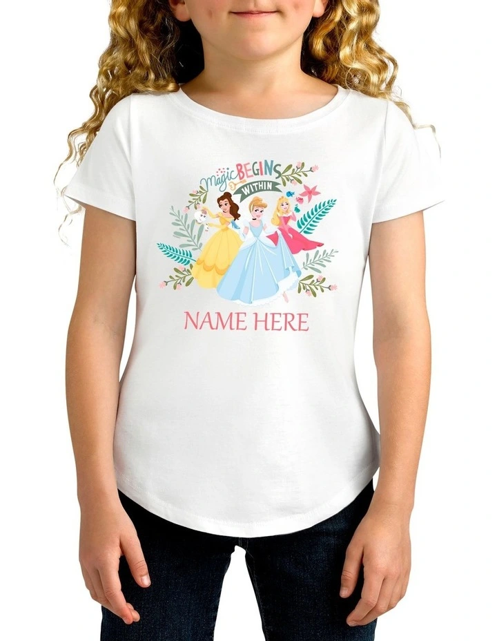 Girl's Disney Princess Magic Personalised Cotton T-Shirt