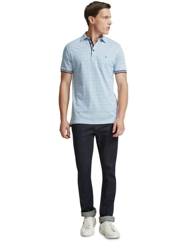 Milo Printed Jersey Polo in Blue
