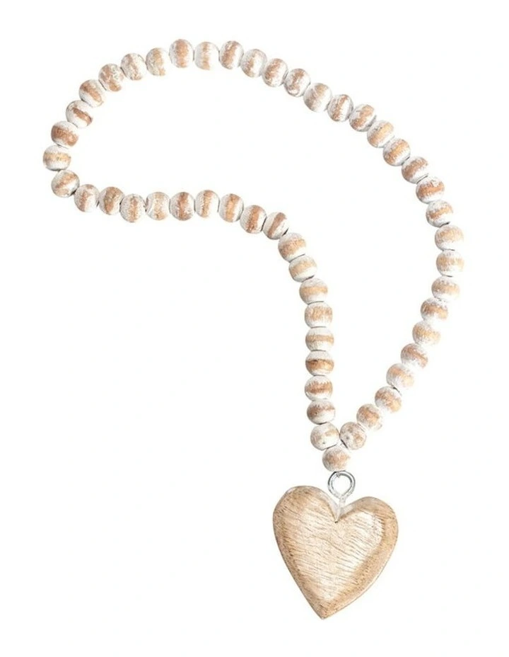 Wooden Beads with Heart Ornament in Natural