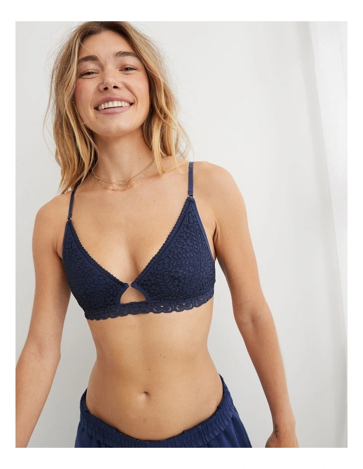 Show Off Cozy Lace Padded Bralette in Blue