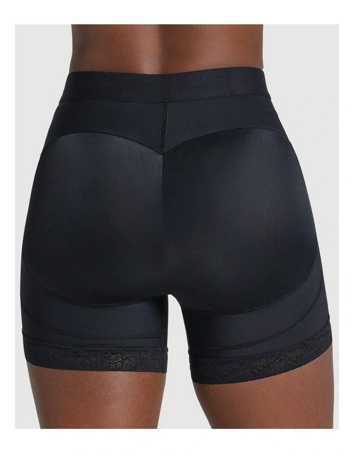 Mid-Rise Bottom-Lifting Shaper Shorts With Lace in Black