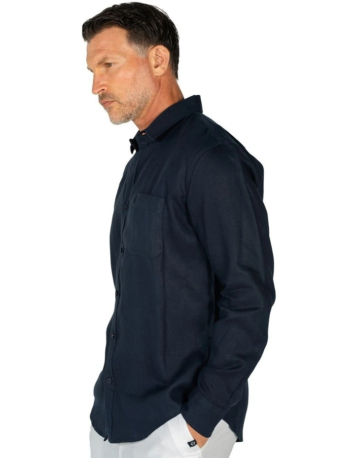 Long Sleeve Linen Shirt in Navy